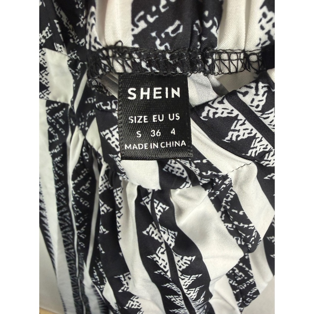 SHEIN Womens S Black White Excellent Halter Neck Tribal Striped dress - Picture 3 of 6